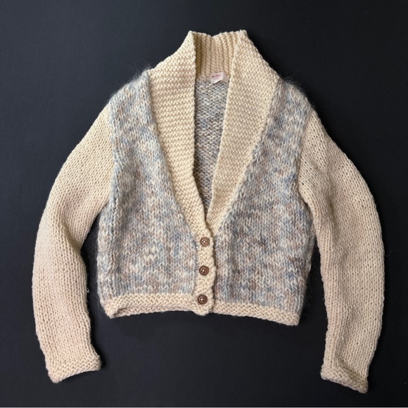 Handmade knit cropped cardigan sweater- one of a kind- cream tan - Picture 2 of 6